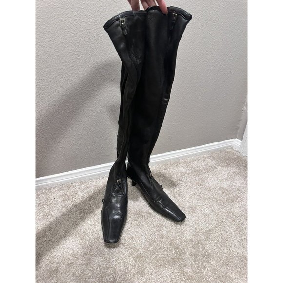 prada knee high black leather boots Vintage - Picture 1 of 12